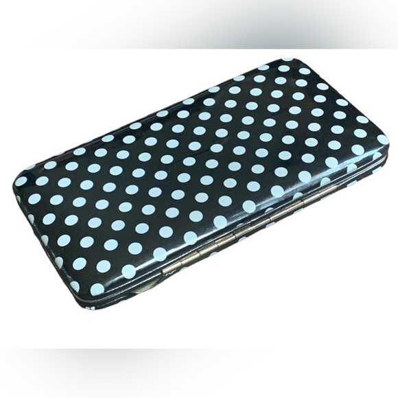 METROPOLITAN Hard Case Black & White Polka Dot Wallet Woman’s Accessory Card - Picture 3 of 6